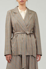 Self Tie Checkered 2-Button Jacket