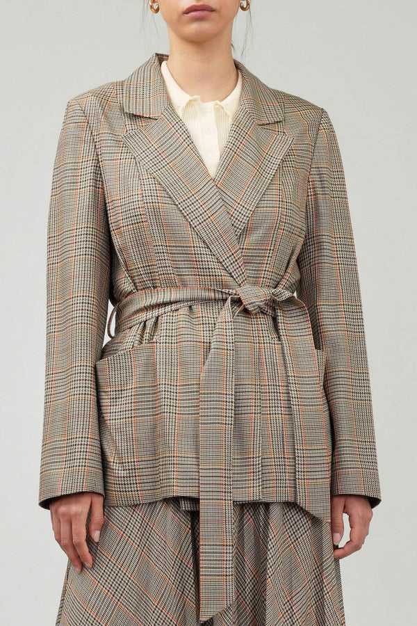 Self Tie Checkered 2-Button Jacket