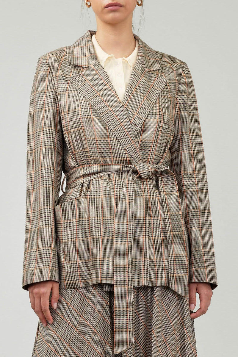 Self Tie Checkered 2-Button Jacket