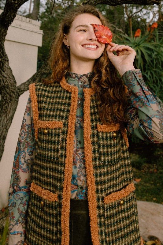 Houndstooth Trim Detail Vest
