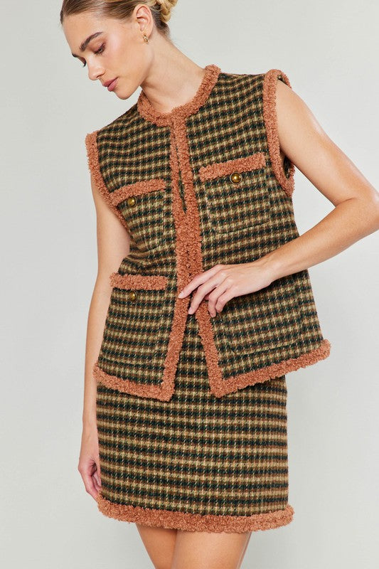 Houndstooth Trim Detail Vest