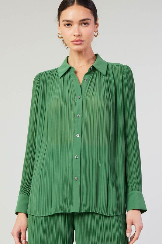 Pleated Button Down Shirt