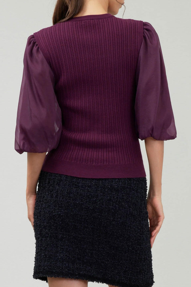 Applique Detail Organza Sleeve Sweater
