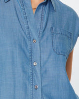 Cap Sleeve Button Down Denim Blouse