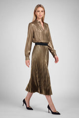 Metallic Elasticized Waist Pleated Skirt