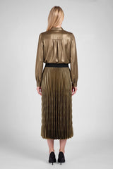Metallic Elasticized Waist Pleated Skirt