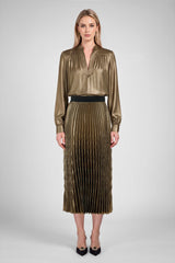Metallic Gold Split V-Neck Blouse