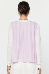 Knit Front Striped Woven Back Top