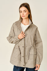 Plaid Faux Leather Mock Neck Detail Jacket