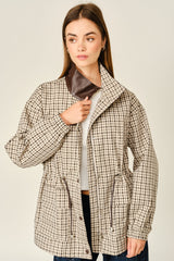 Plaid Faux Leather Mock Neck Detail Jacket