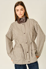 Plaid Faux Leather Mock Neck Detail Jacket