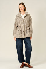 Plaid Faux Leather Mock Neck Detail Jacket