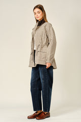 Plaid Faux Leather Mock Neck Detail Jacket