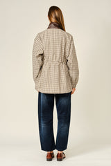Plaid Faux Leather Mock Neck Detail Jacket
