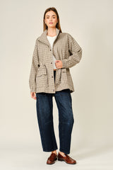 Plaid Faux Leather Mock Neck Detail Jacket