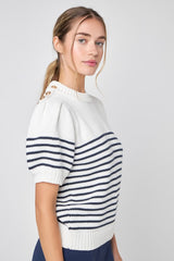Striped Short Puff Sleeve Sweater