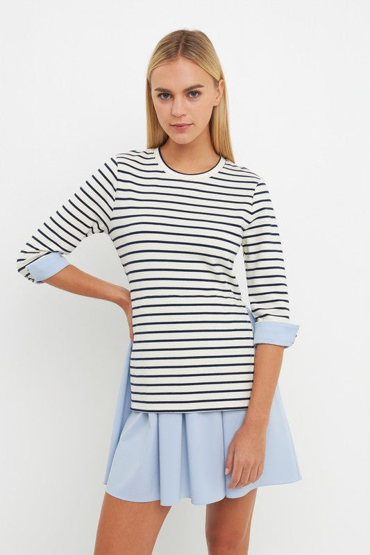 Striped Knit & Oxford Combo Dress