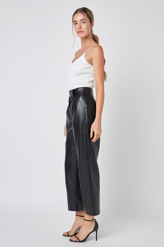 Faux Leather Pleated Trouser Pants