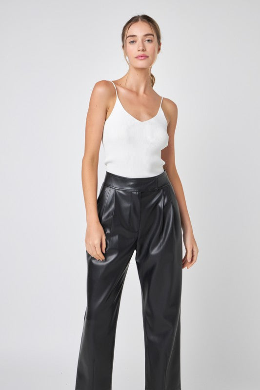 Faux Leather Pleated Trouser Pants