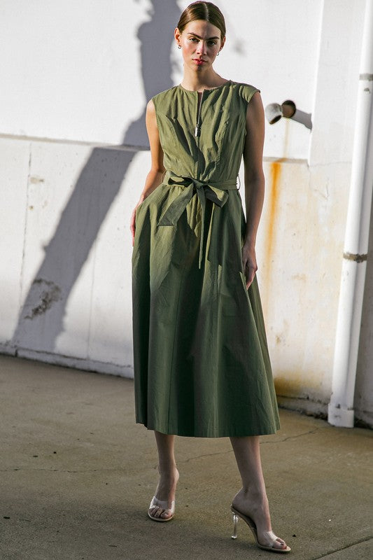 Solid Woven Midi Dress