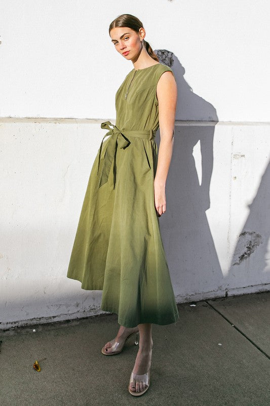 Solid Woven Midi Dress
