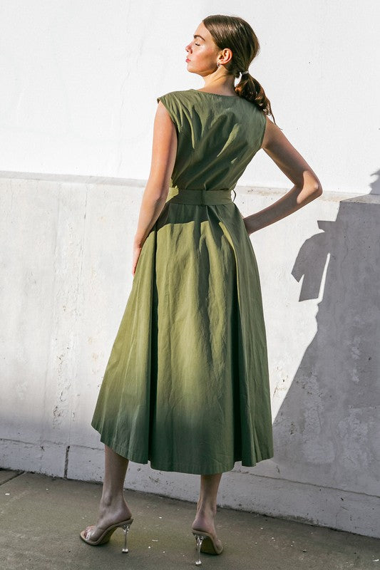 Solid Woven Midi Dress