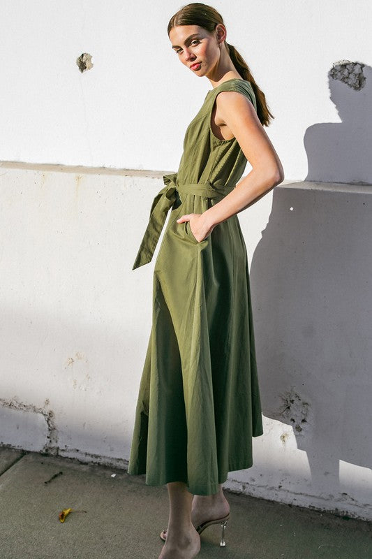 Solid Woven Midi Dress