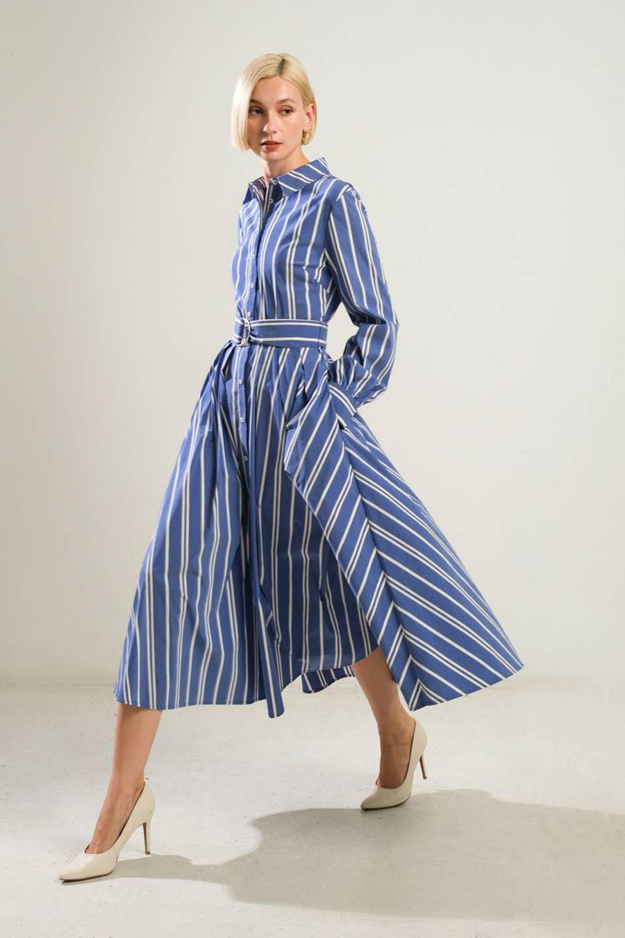 Striped Midi Shirt Dress – voglio.us