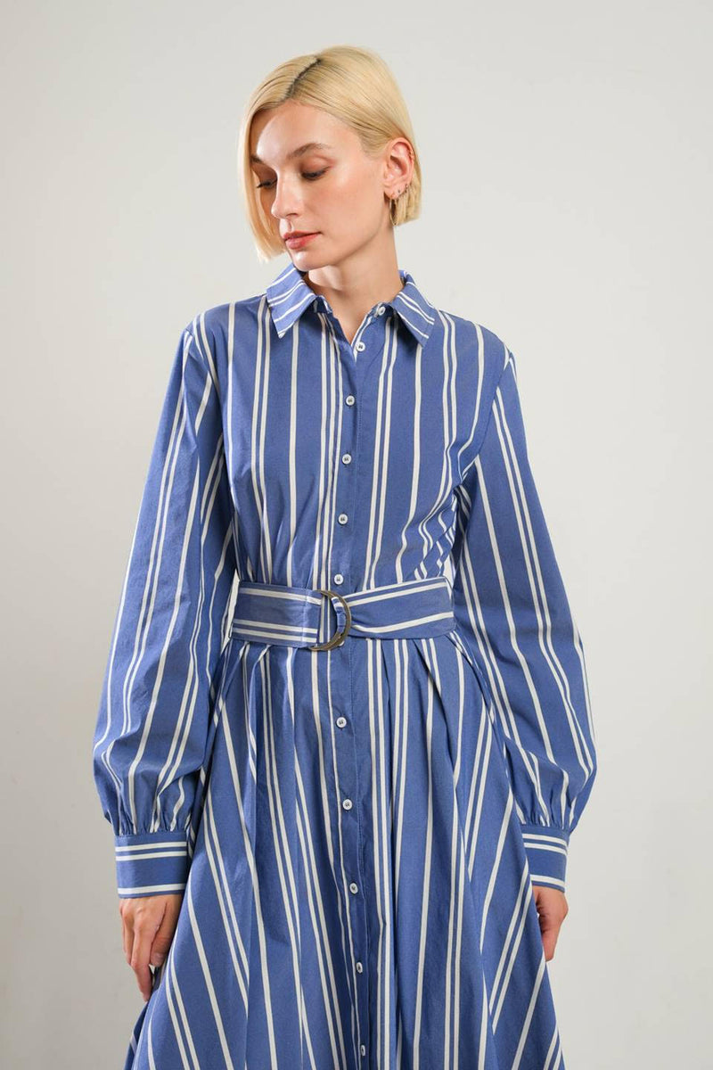 Petal Power Midi Shirt Dress L FREEMARKET Blue/White/Gold / L Petal Power Midi Shirt Dress L FREEMARKET Blue/White/Gold / L