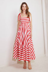 Red & White Printed Midi Dress