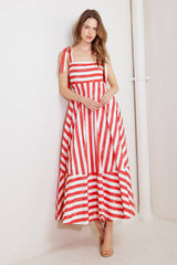 Red & White Printed Midi Dress