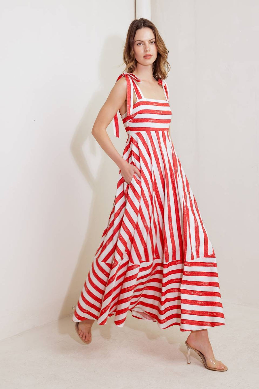 red and white striped dress Red & White Printed Midi Dress – voglio.us