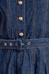 Belted Button-Front Denim Midi Dress