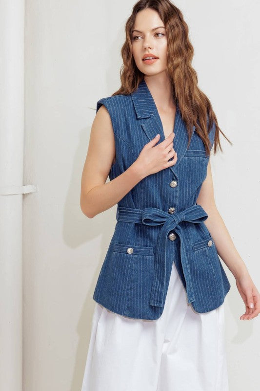 Pinstripe Denim Vest