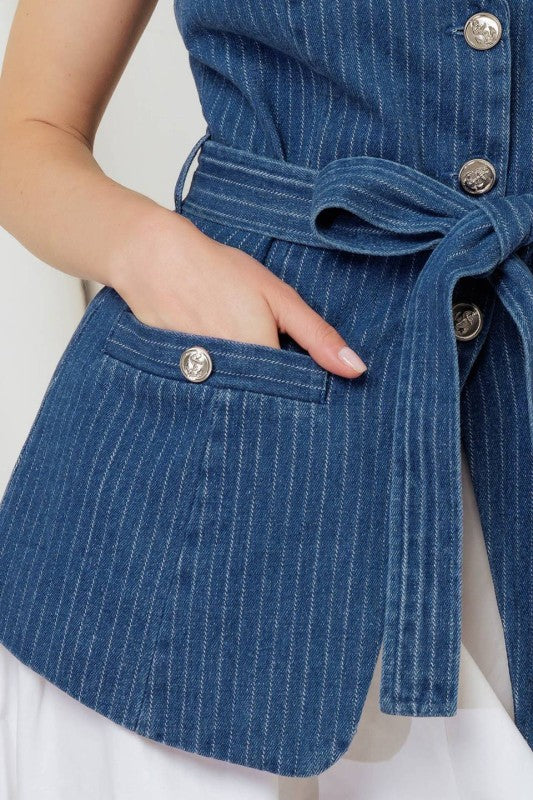 Pinstripe Denim Vest