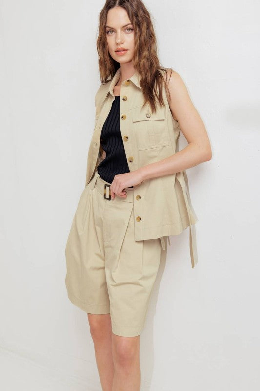Khaki Belted Vest
