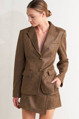 Brown Faux Leather Blazer