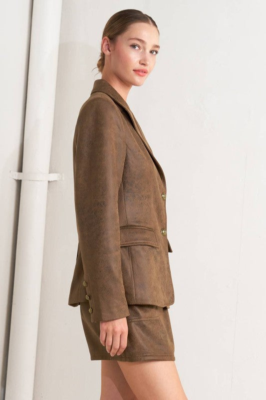 Brown Faux Leather Blazer