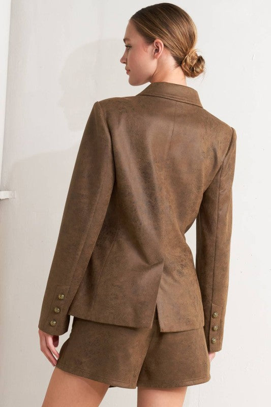 Brown Faux Leather Blazer