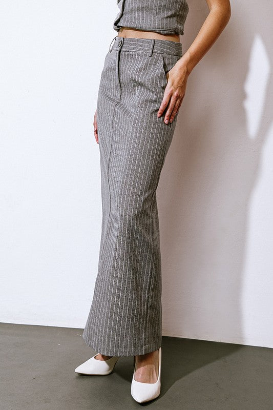 Striped Woven Midi Skirt