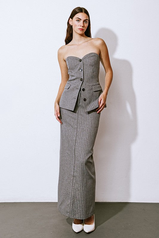 Striped Woven Midi Skirt