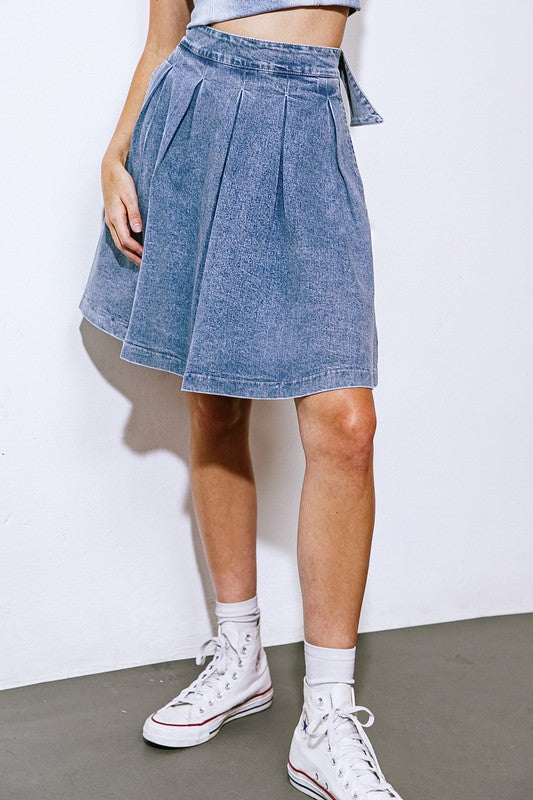 Washed Denim Midi Skirt