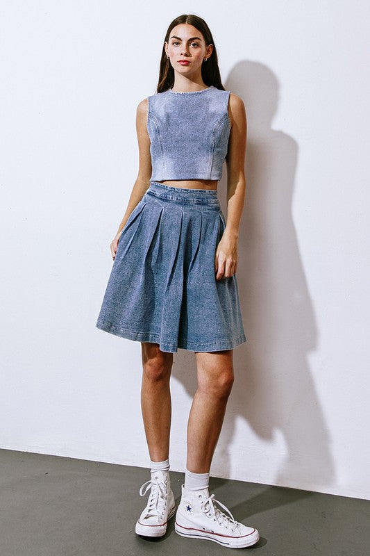 Washed Denim Midi Skirt