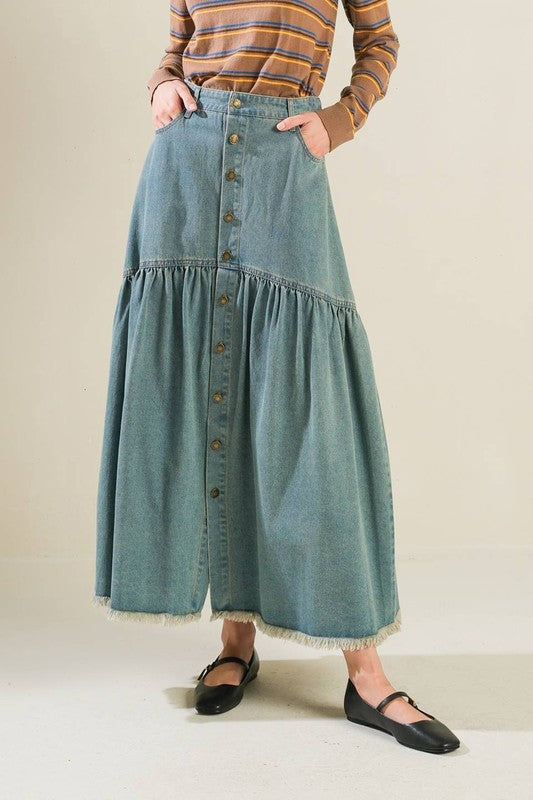 Medium Indigo Washed Denim Midi Skirt