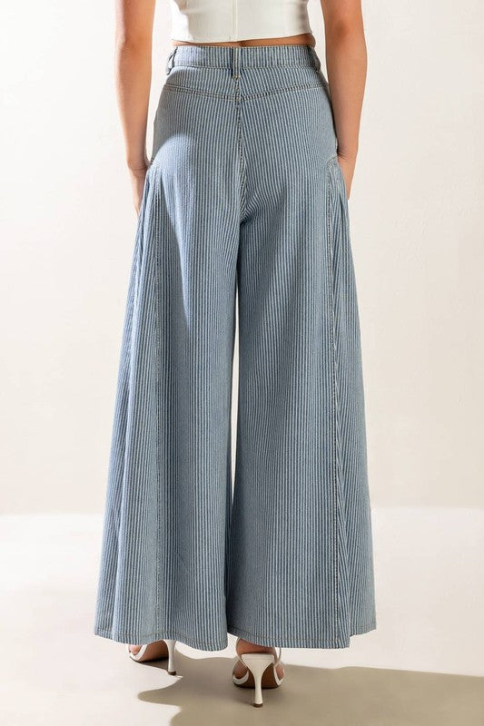 Striped Wide-Leg Denim Pants