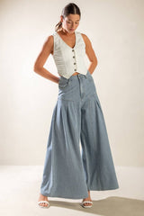 Striped Wide-Leg Denim Pants
