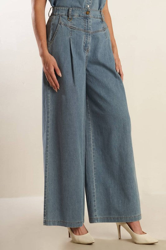 Belted Washed Light Denim Pant