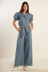 Belted Washed Light Denim Pant