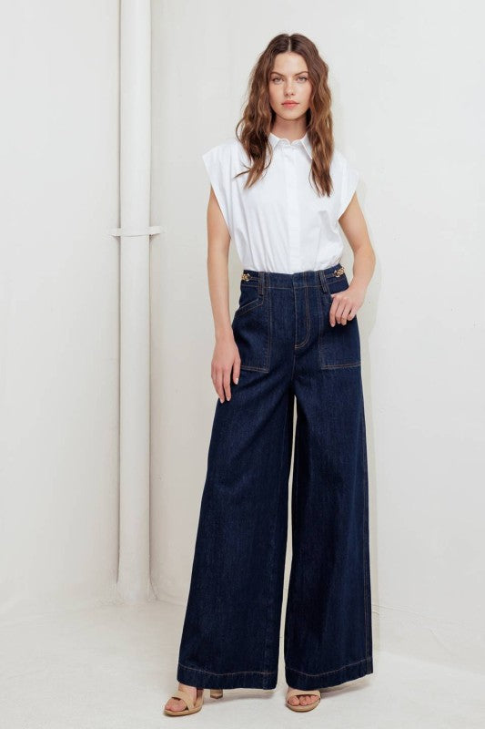 Wide-Leg Denim Pants