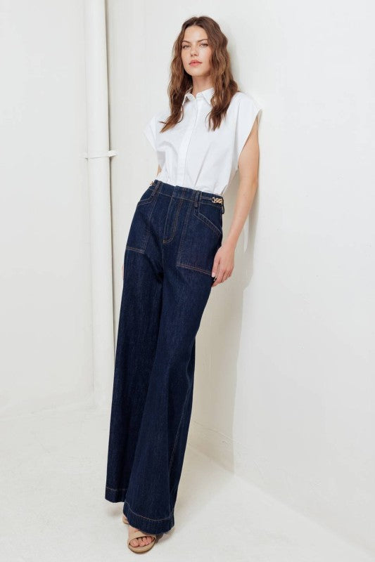 Wide-Leg Denim Pants